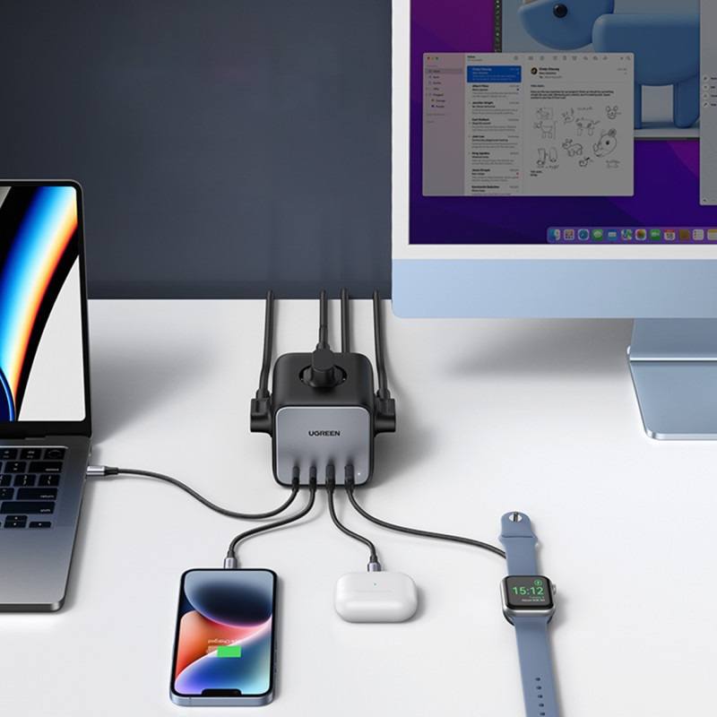 Įkroviklio maitinimo juostelė AC 240V GaN 2x USB-C 2x USB-A 3x AC 240V - juoda