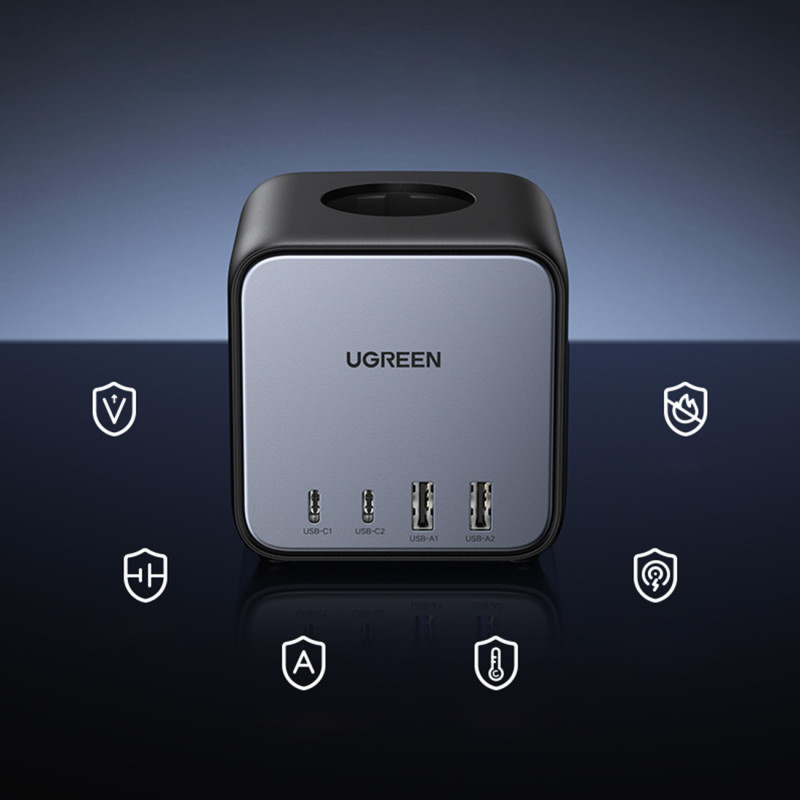 Įkroviklio maitinimo juostelė AC 240V GaN 2x USB-C 2x USB-A 3x AC 240V - juoda