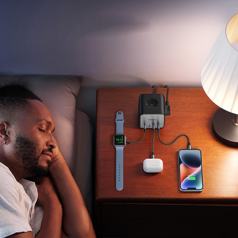 Įkroviklio maitinimo juostelė AC 240V GaN 2x USB-C 2x USB-A 3x AC 240V - juoda