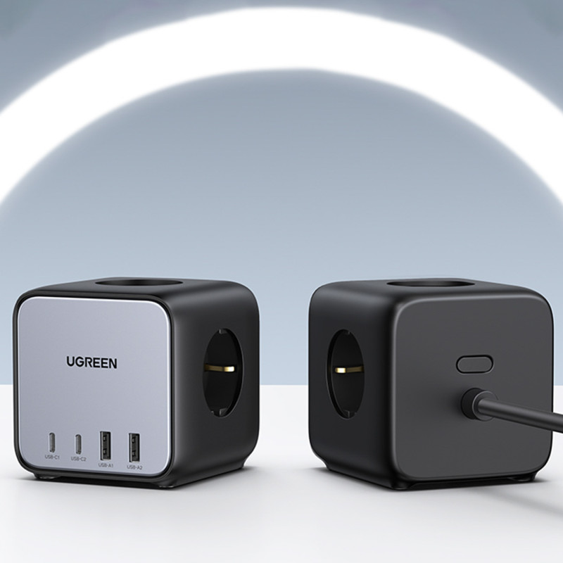 Įkroviklio maitinimo juostelė AC 240V GaN 2x USB-C 2x USB-A 3x AC 240V - juoda