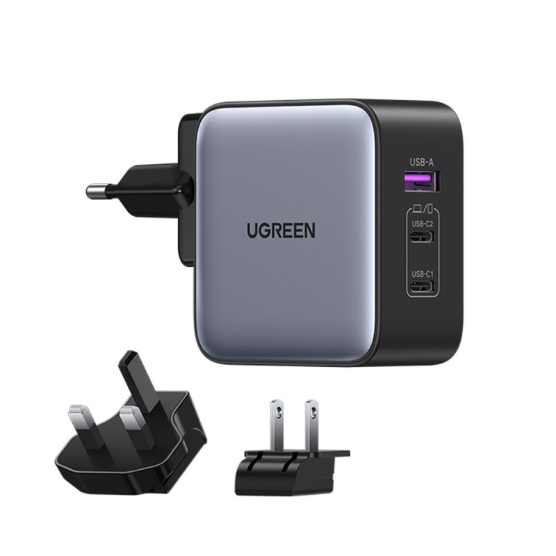 
Universalus GaN USB įkroviklis 2xUSB-C EU/ UK/ US kištukai - juodi
