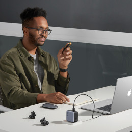 
Universalus GaN USB įkroviklis 2xUSB-C EU/ UK/ US kištukai - juodi
