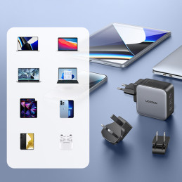 
Universalus GaN USB įkroviklis 2xUSB-C EU/ UK/ US kištukai - juodi
