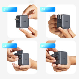 
Universalus GaN USB įkroviklis 2xUSB-C EU/ UK/ US kištukai - juodi

