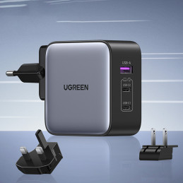
Universalus GaN USB įkroviklis 2xUSB-C EU/ UK/ US kištukai - juodi
