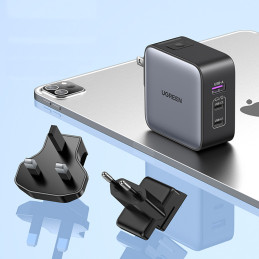 
Universalus GaN USB įkroviklis 2xUSB-C EU/ UK/ US kištukai - juodi
