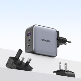 
Universalus GaN USB įkroviklis 2xUSB-C EU/ UK/ US kištukai - juodi
