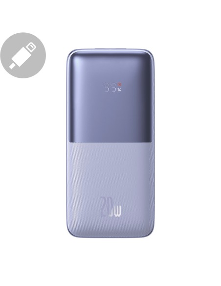 Powerbank Bipow Pro 10000mAh 20W su USB-C 3A 0,3m kabeliu violetinė