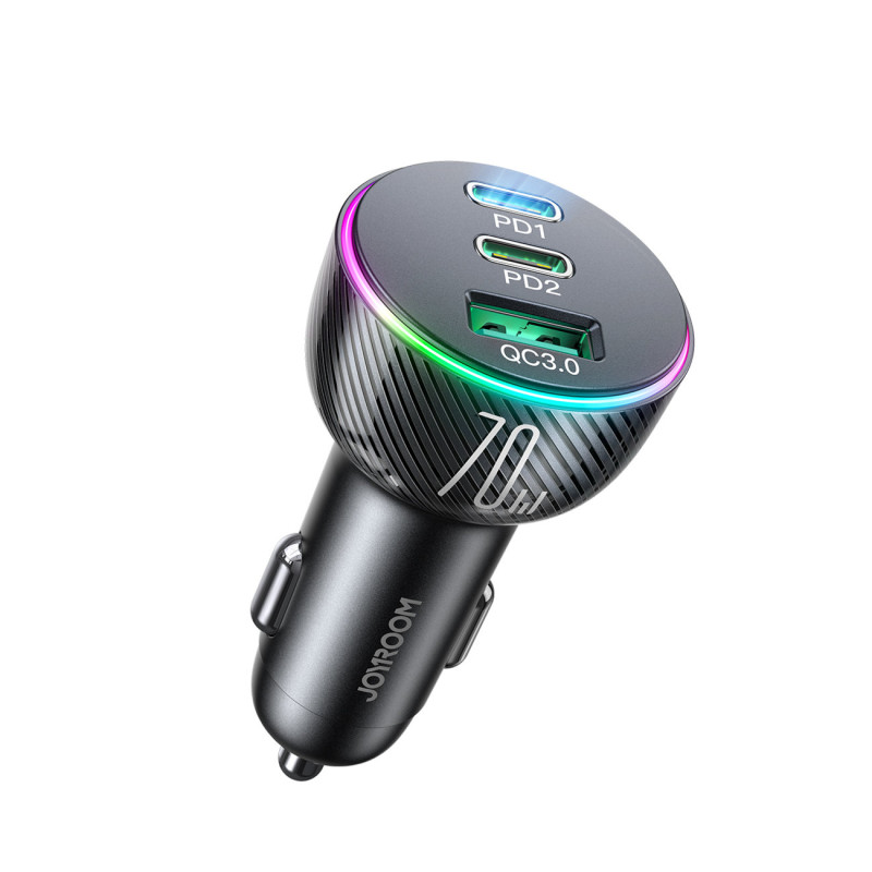 
Automobilinis pakrovėjas cigarečių žiebtuvėliui 3 USB prievadai ir 2x USB-C 70W - juodas
