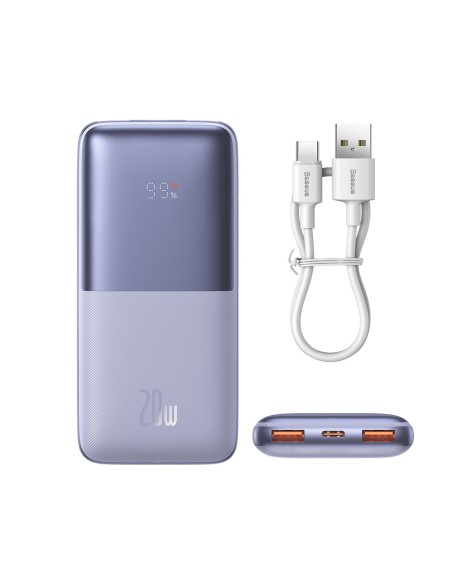 Powerbank Bipow Pro 10000mAh 20W su USB-C 3A 0,3m kabeliu violetinė