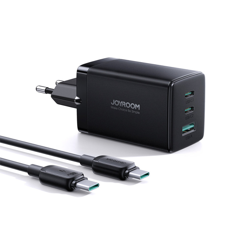 
GaN USB greitas įkroviklis 2x USB-C + USB-C laidas 1,2m - juodas
