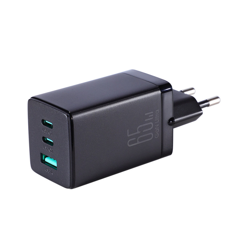 GaN USB greitas įkroviklis 2x USB-C + USB-C laidas 1,2m - juodas