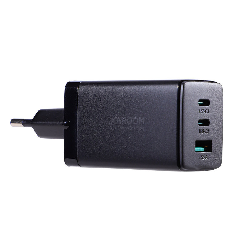 GaN USB greitas įkroviklis 2x USB-C + USB-C laidas 1,2m - juodas