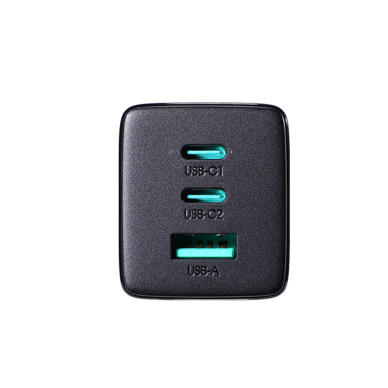 GaN USB greitas įkroviklis 2x USB-C + USB-C laidas 1,2m - juodas