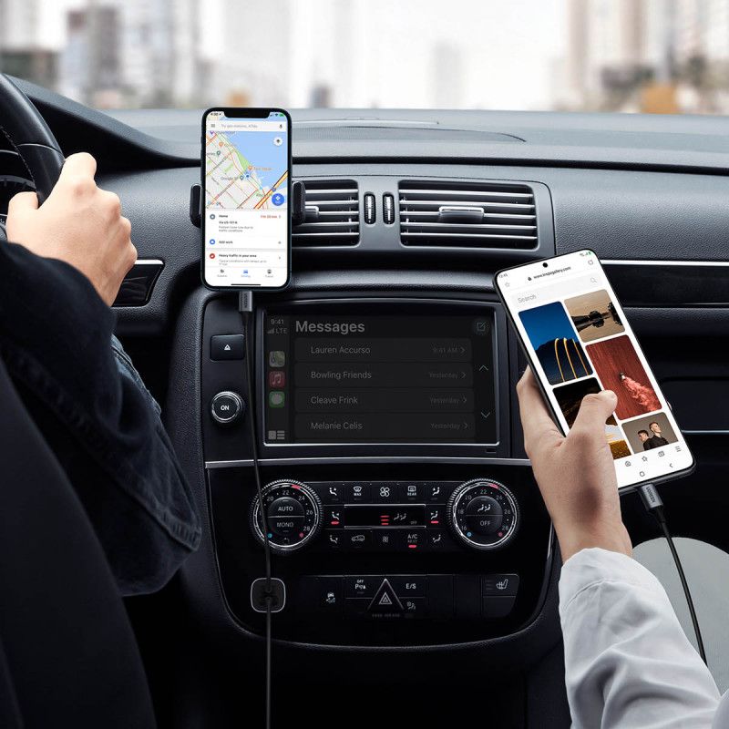 Greitas USB-A ir USB-C 30W PD PPS automobilinis įkroviklis – pilkas
