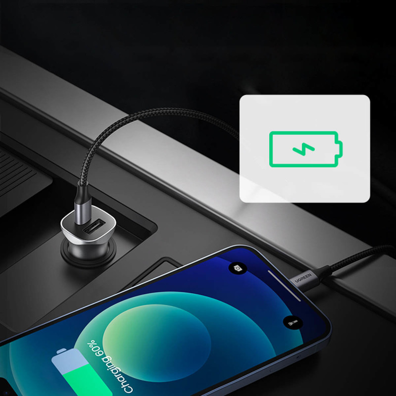 Greitas USB-A ir USB-C 30W PD PPS automobilinis įkroviklis – pilkas