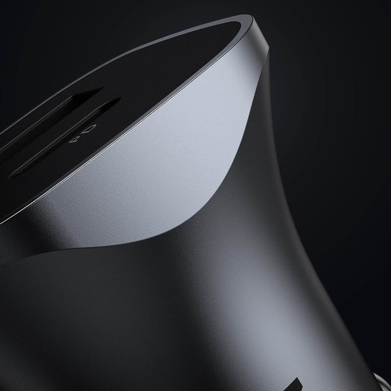 Greitas USB-A ir USB-C 30W PD PPS automobilinis įkroviklis – pilkas