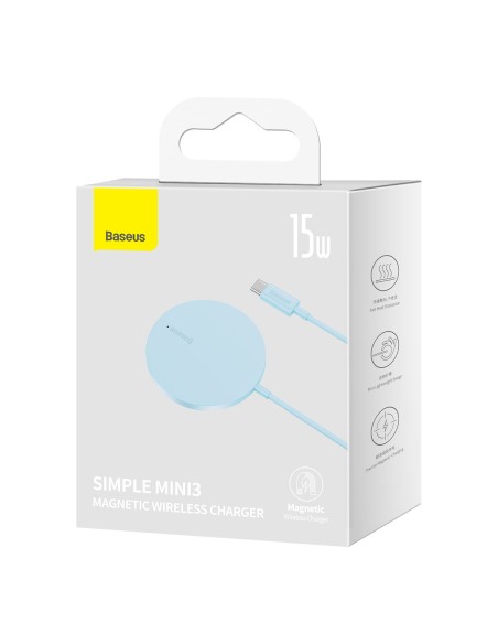 
Paprastas Mini3 MagSafe Qi 15W magnetinės indukcinis įkroviklis – mėlynas
