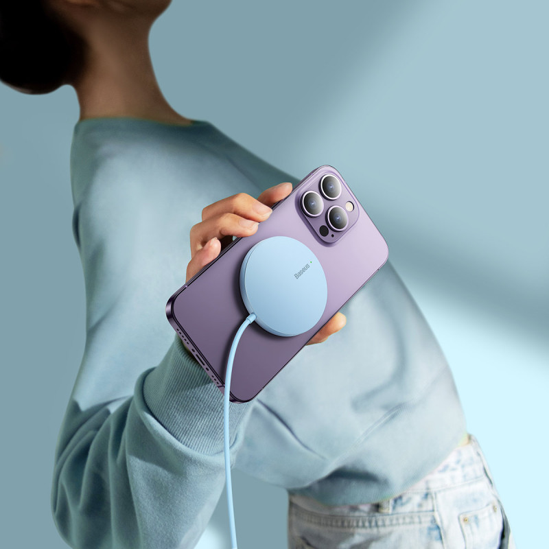 
Paprastas Mini3 MagSafe Qi 15W magnetinės indukcinis įkroviklis – mėlynas
