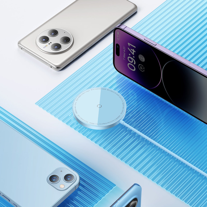 
Paprastas Mini3 MagSafe Qi 15W magnetinės indukcinis įkroviklis – mėlynas
