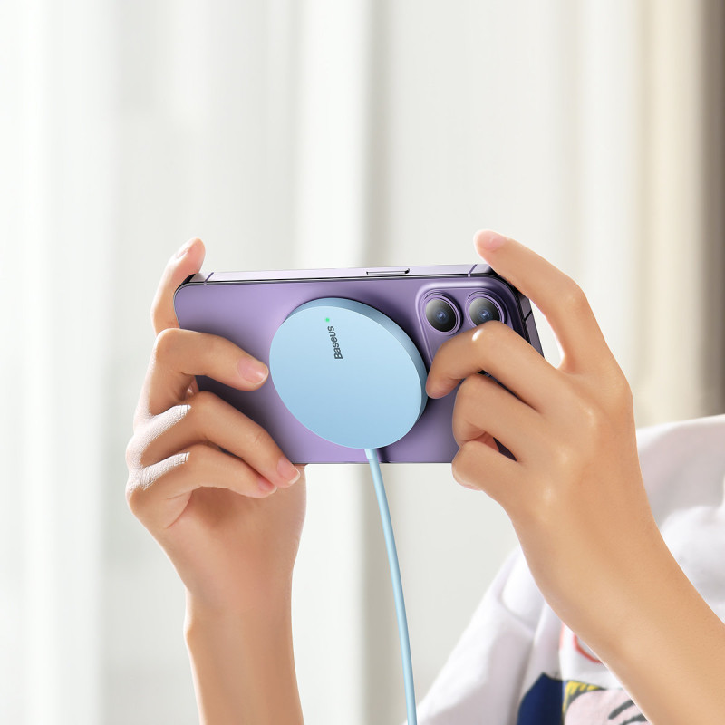 
Paprastas Mini3 MagSafe Qi 15W magnetinės indukcinis įkroviklis – mėlynas
