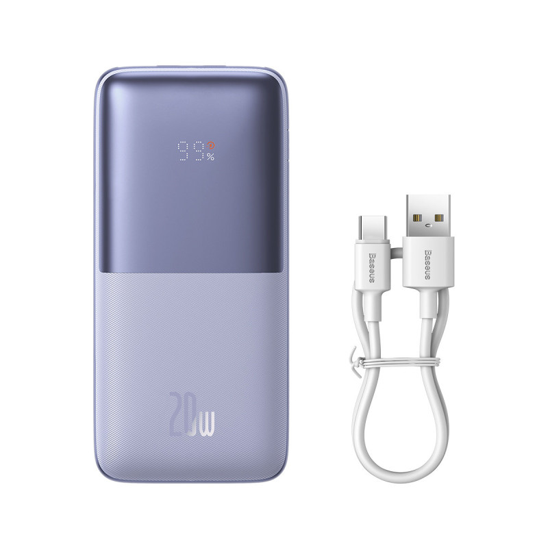 Powerbank Bipow Pro 10000mAh 20W su USB-C 3A 0,3m kabeliu violetinė