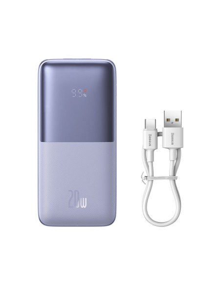 Powerbank Bipow Pro 10000mAh 20W su USB-C 3A 0,3m kabeliu violetinė
