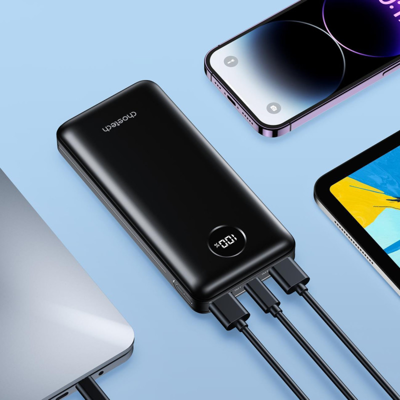 Lengvas maitinimo blokas 20000mAh PD 45W 2x USB 1x USB-C - juodas