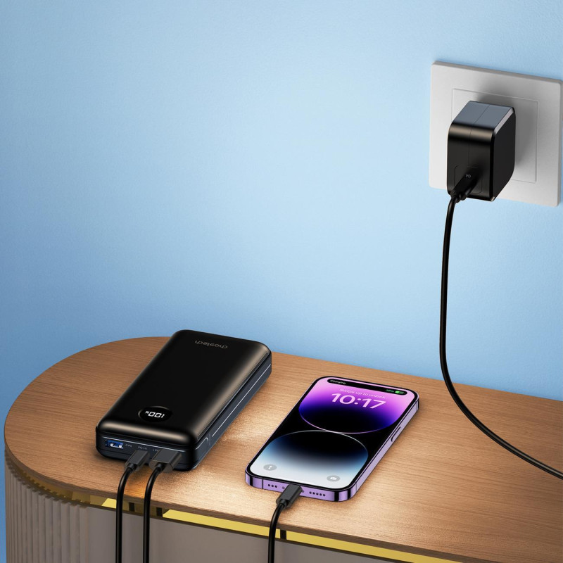 Lengvas maitinimo blokas 20000mAh PD 45W 2x USB 1x USB-C - juodas