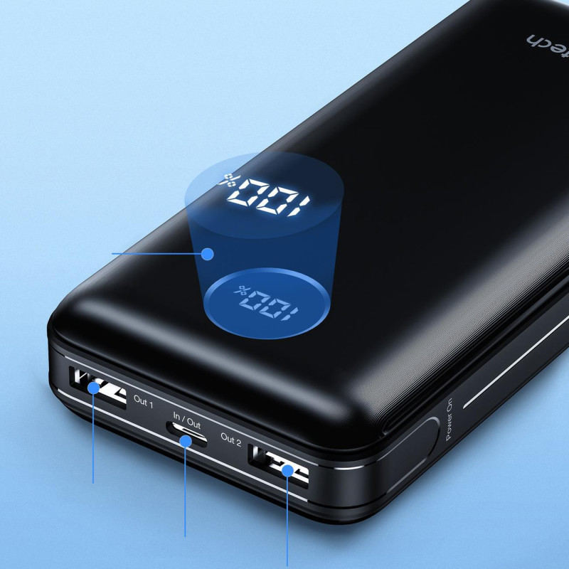 Lengvas maitinimo blokas 20000mAh PD 45W 2x USB 1x USB-C - juodas