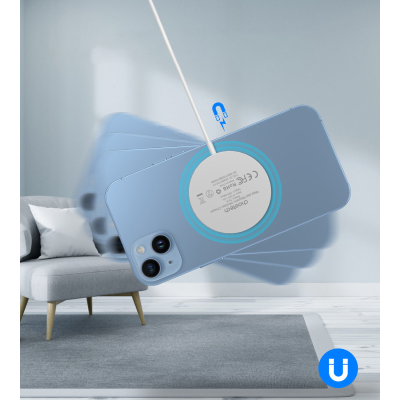 
15W Qi indukcinis įkroviklis su MagSafe + magnetinis telefono stovas - baltas
