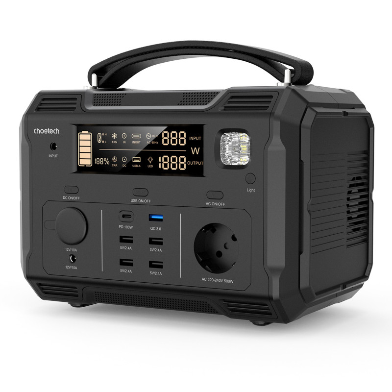 Nešiojama turistinė elektros banko stotis 484Wh 500W LED - juoda