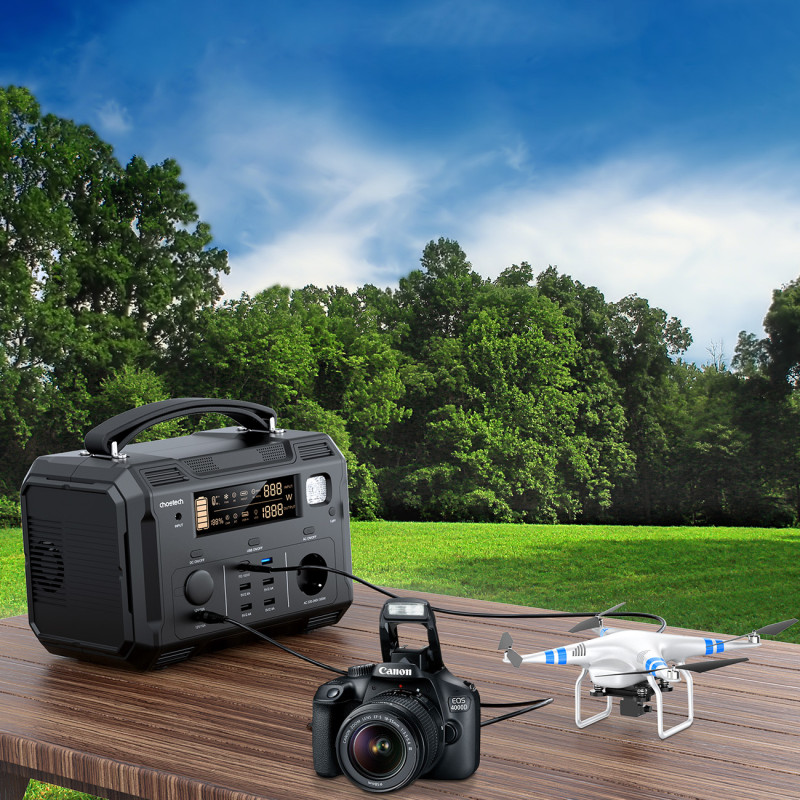 Nešiojama turistinė elektros banko stotis 484Wh 500W LED - juoda