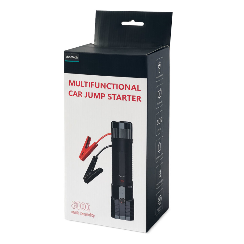 3in1 Automobilio užvedimas Jump Starter + 8000mAh maitinimo blokas + LED žibintuvėlis - juodas