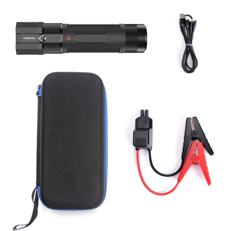 3in1 Automobilio užvedimas Jump Starter + 8000mAh maitinimo blokas + LED žibintuvėlis - juodas