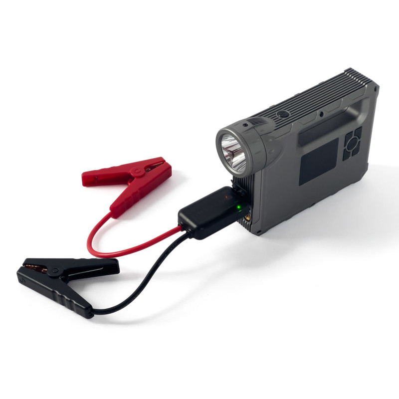 4in1 automobilio užvedimas Jump Starter + 8000mAh maitinimo blokas + kompresorius + LED žibintuvėlis - juodas