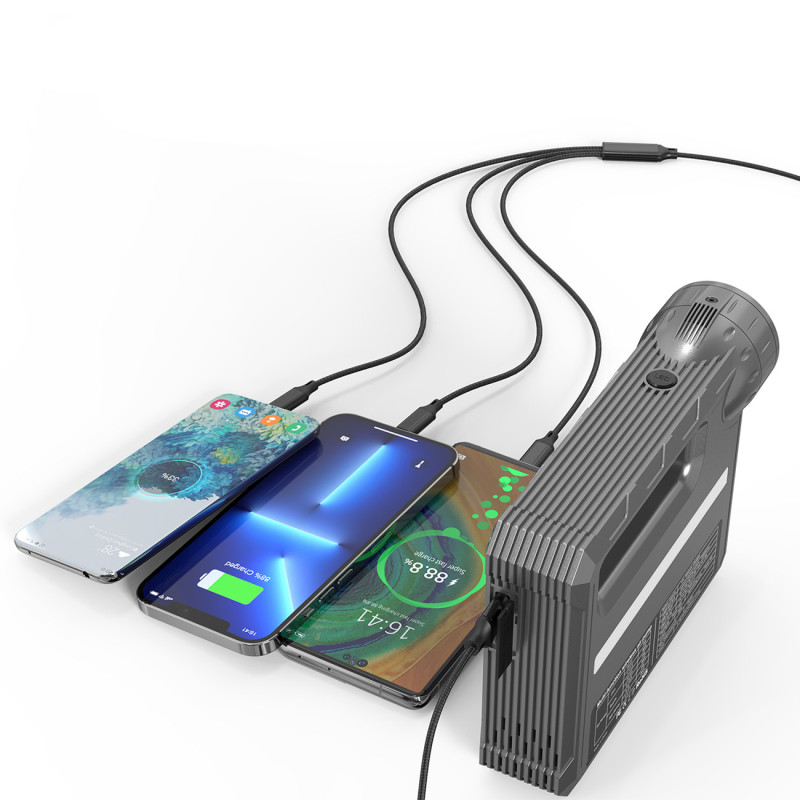 4in1 automobilio užvedimas Jump Starter + 8000mAh maitinimo blokas + kompresorius + LED žibintuvėlis - juodas