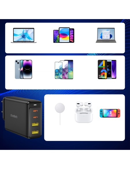 
GaN 140W maitinimo įkroviklis 4 prievadai 2x USB-C + 2x USB - juodas
