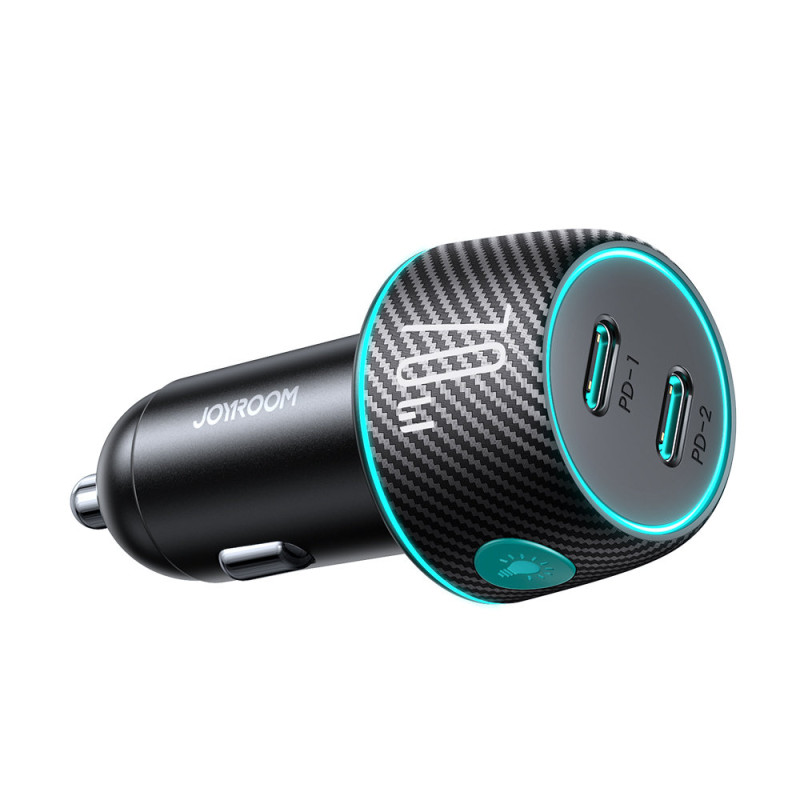 
Dvigubas automobilinis įkroviklis 2x USB-C 70W su LED apšvietimu JR-CCN02 - juodas
