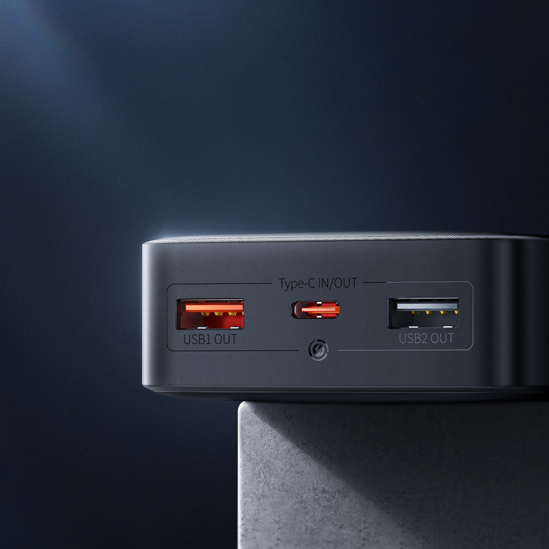 
Powerbank 10000mAh USB / USB-C 25W PD QC + USB-C laidas - juodas
