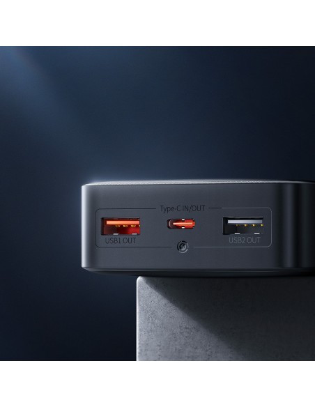 
Powerbank 10000mAh USB / USB-C 25W PD QC + USB-C laidas - juodas
