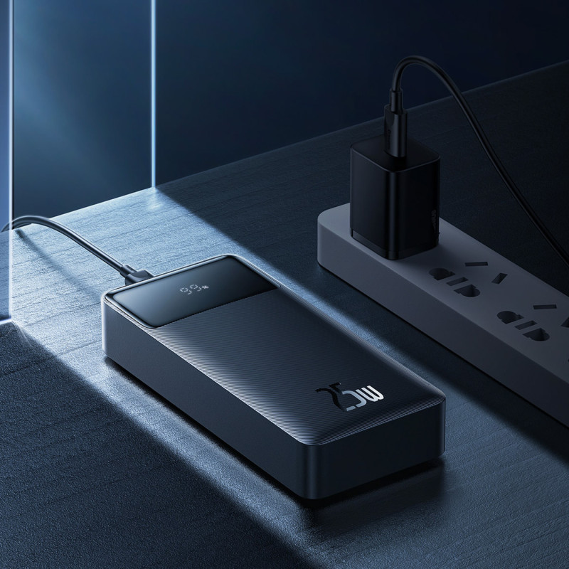 
Powerbank 10000mAh USB / USB-C 25W PD QC + USB-C laidas - juodas
