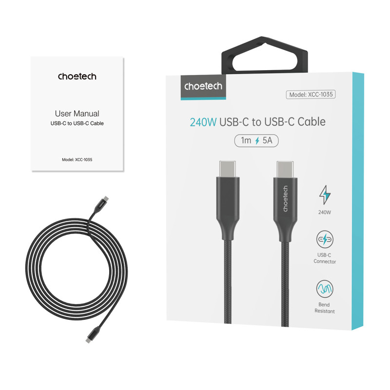 USB-C įkrovimo ir duomenų perdavimo laidas 1m - juodas