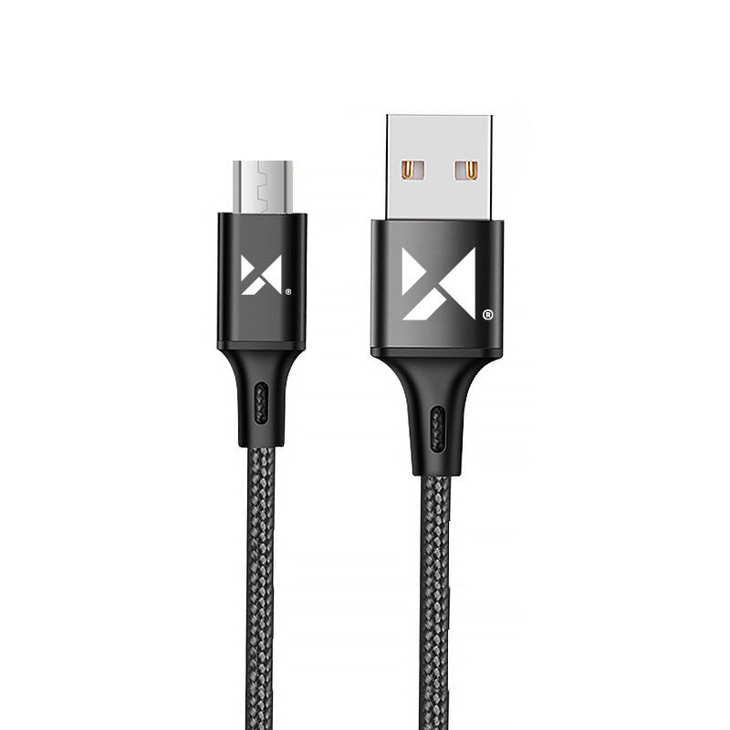 Tvirtas pintas kabelis USB microUSB 2.4A 1m juodas