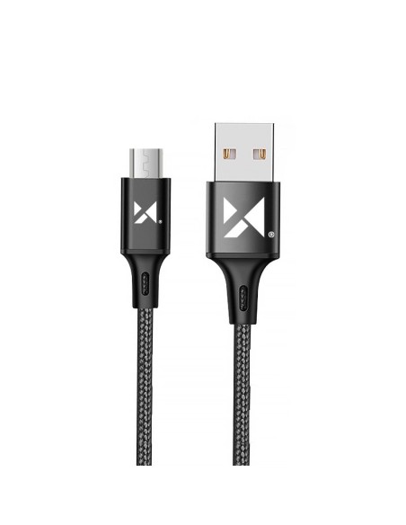 Tvirtas pintas kabelis USB microUSB 2.4A 1m juodas