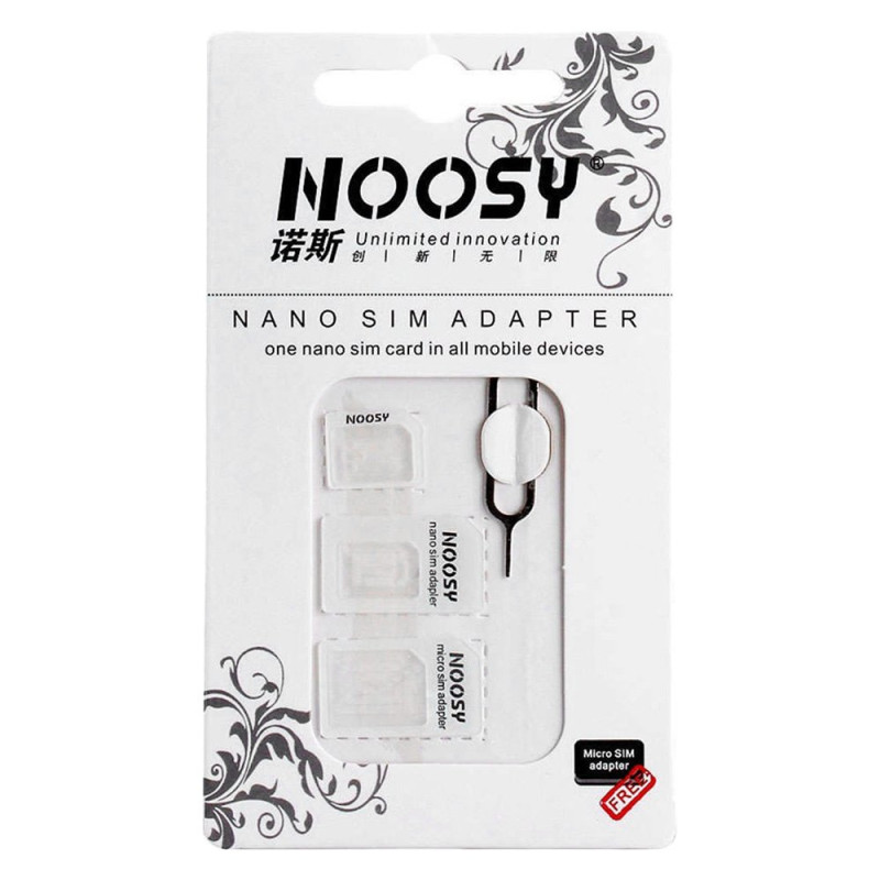 Noosy nano micro SIM kortelių adapterių rinkinys + baltas raktas