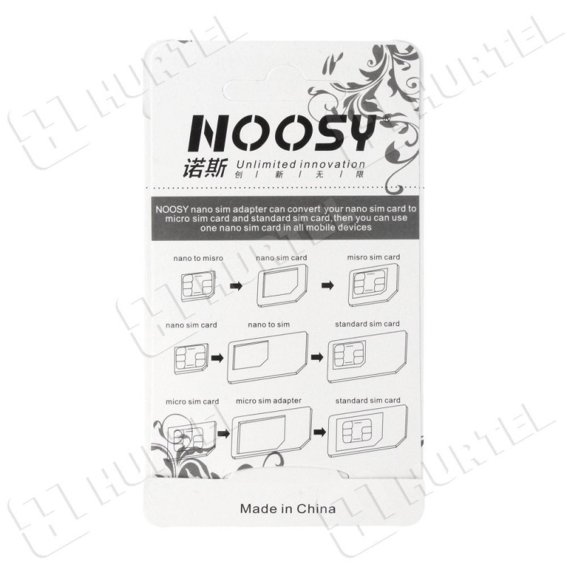 Noosy nano micro SIM kortelių adapterių rinkinys + baltas raktas