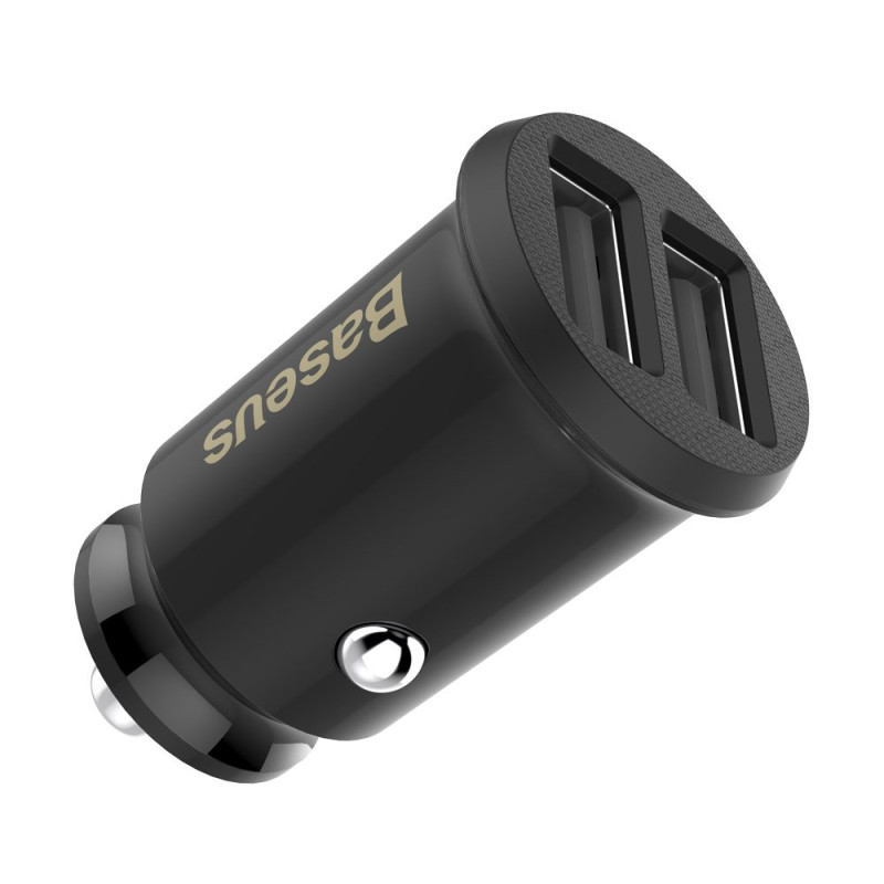 Mini automobilinis pakrovėjas telefonui 2x USB Grain Car Charger juodas