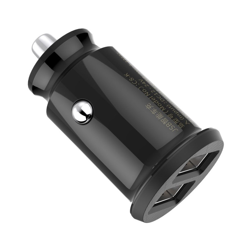 Mini automobilinis pakrovėjas telefonui 2x USB Grain Car Charger juodas