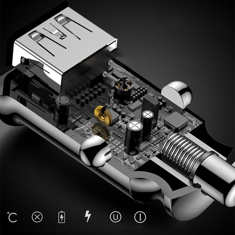 Mini automobilinis pakrovėjas telefonui 2x USB Grain Car Charger juodas